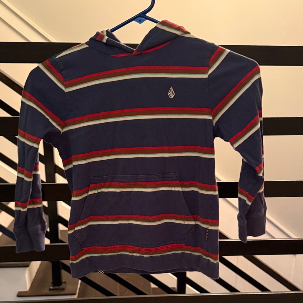 Volcom Kids Striped Hoodie - Navy and Red